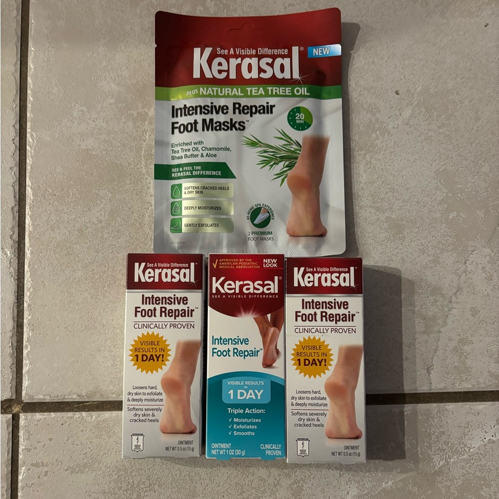 4pc Kerasal foot intensive repair mask peel nail heel set